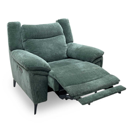 ‘Panache’ Manhattan Pine Green 58001 Fabric Power Recliner Chair with Power Headrest and Heated Seat