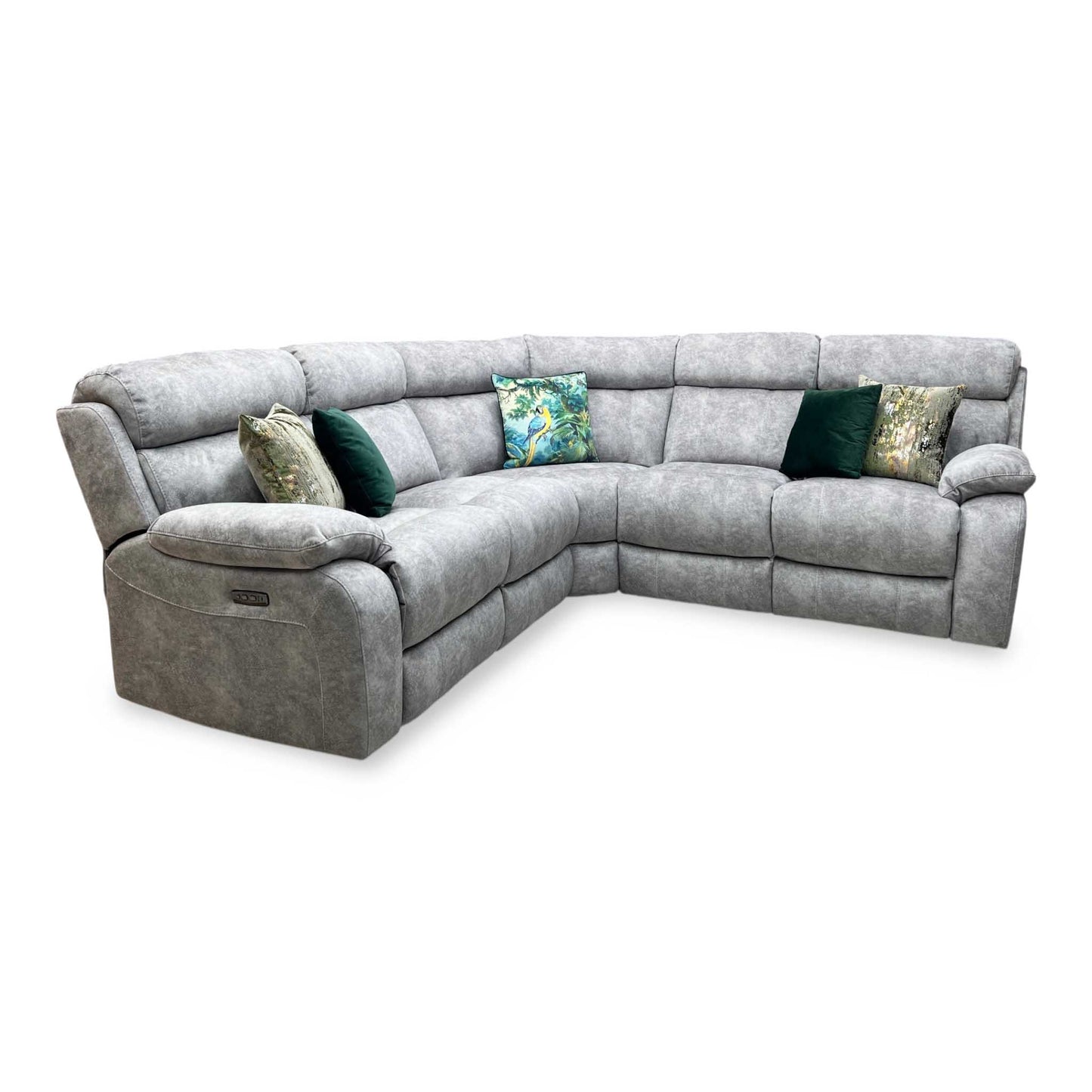 ‘Moreno’ Bfa-Bnn-R28 Grey Fabric Large Power Recliner Corner Sofa with Power Headrests