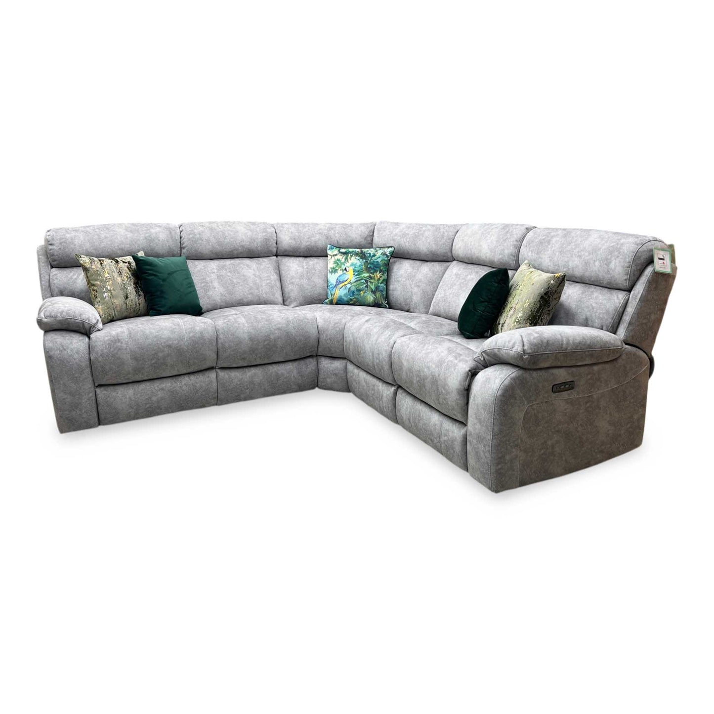 ‘Moreno’ Bfa-Bnn-R28 Grey Fabric Large Power Recliner Corner Sofa with Power Headrests