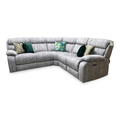 ‘Moreno’ Bfa-Bnn-R28 Grey Fabric Large Power Recliner Corner Sofa with Power Headrests