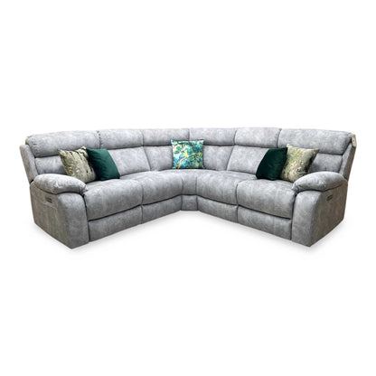 ‘Moreno’ Bfa-Bnn-R28 Grey Fabric Large Power Recliner Corner Sofa with Power Headrests