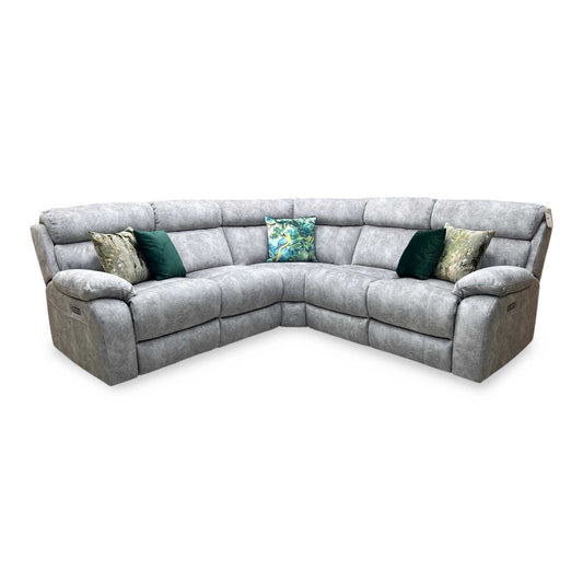 ‘Moreno’ Bfa-Bnn-R28 Grey Fabric Large Power Recliner Corner Sofa with Power Headrests