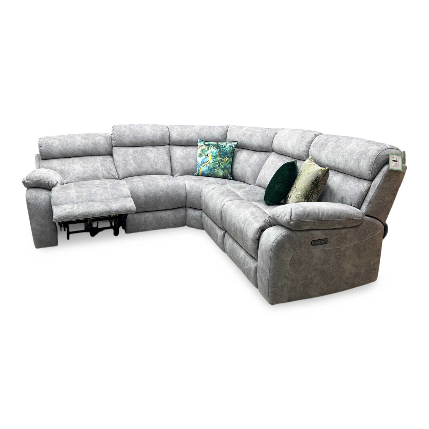 ‘Moreno’ Bfa-Bnn-R28 Grey Fabric Large Power Recliner Corner Sofa with Power Headrests