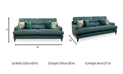 The Lounge Co. ‘Romilly’ Cur226 Curly Kale Green Wa Ft Fabric 4 Seater Sofa