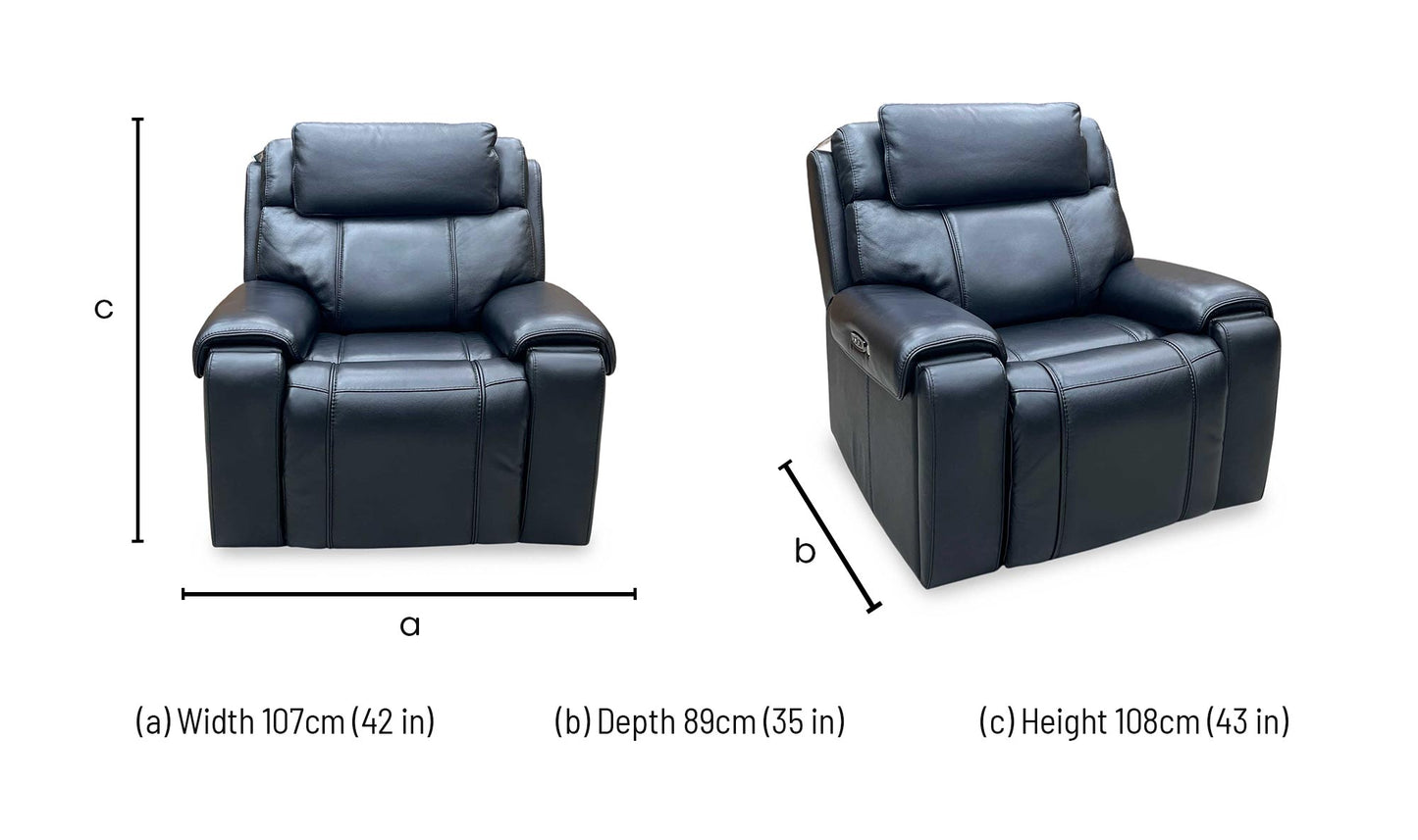 World of Leather ‘Hollywood’ Nc-023c Black Leather Power Recliner Chair with Power Headrest, Bluetooth Speakers and Storage Arms