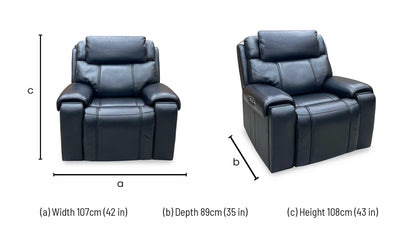 World of Leather ‘Hollywood’ Nc-023c Black Leather Power Recliner Chair with Power Headrest, Bluetooth Speakers and Storage Arms