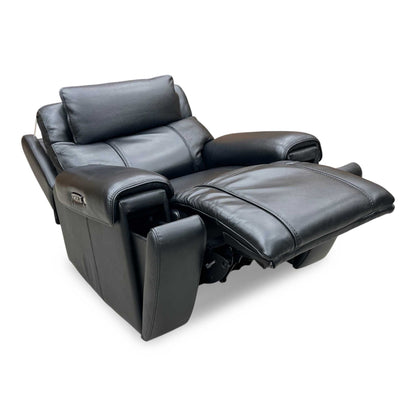 World of Leather ‘Hollywood’ Nc-023c Black Leather Power Recliner Chair with Power Headrest, Bluetooth Speakers and Storage Arms