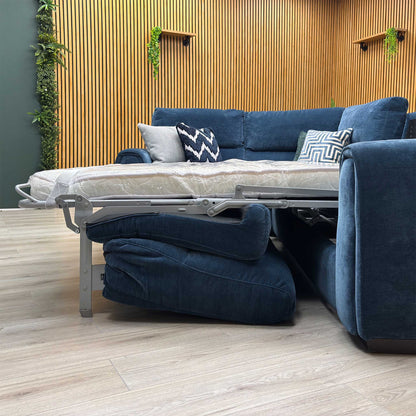 ‘Flex’ Fab-Can-R330 Steel Blue Fabric Small Corner Sofa Bed with Storage Arm
