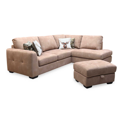 ‘Dinky’ Dexter Sand 43507 Fabric Corner Chaise End Sofa + Large Storage Footstool