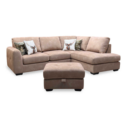 ‘Dinky’ Dexter Sand 43507 Fabric Corner Chaise End Sofa + Large Storage Footstool