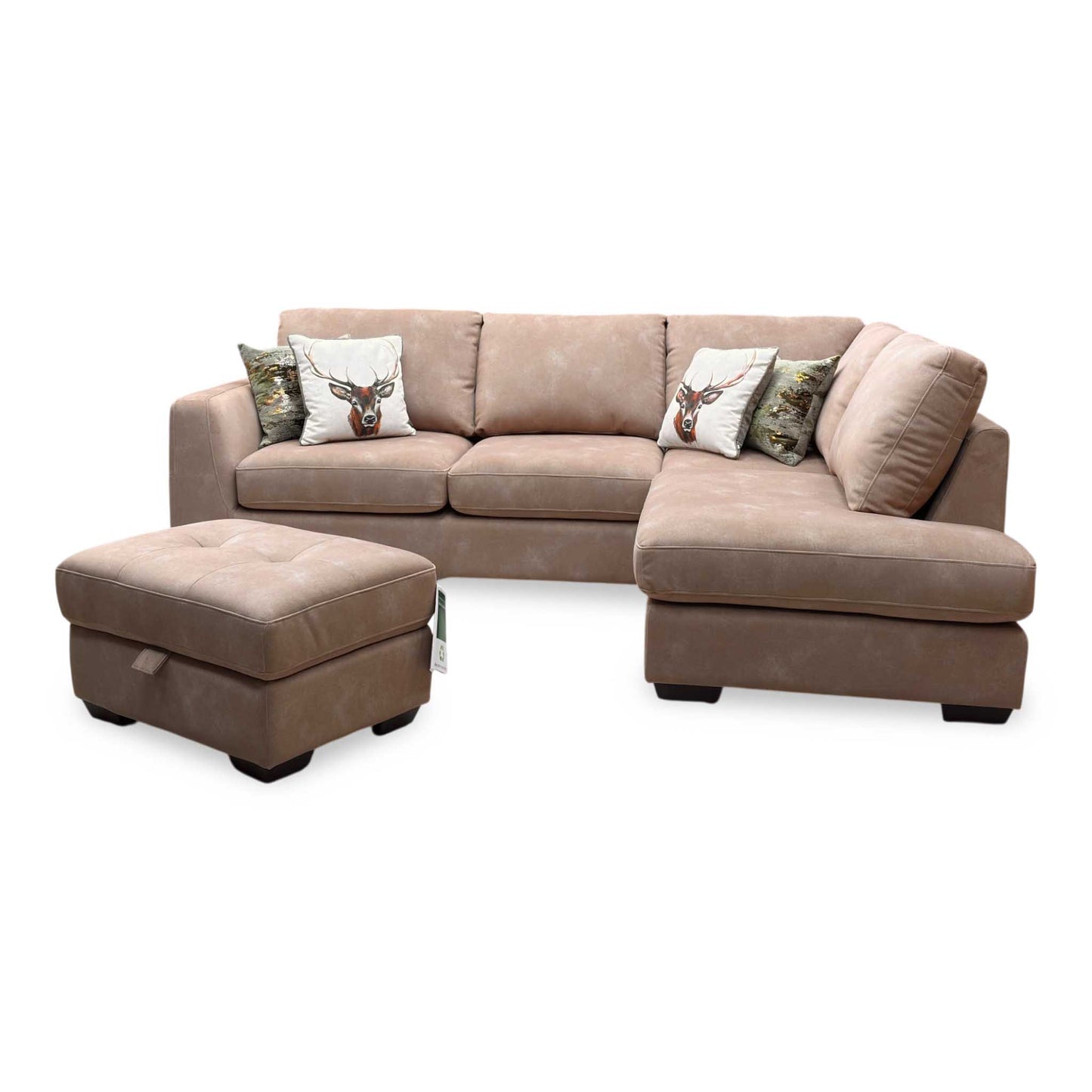 ‘Dinky’ Dexter Sand 43507 Fabric Corner Chaise End Sofa + Large Storage Footstool