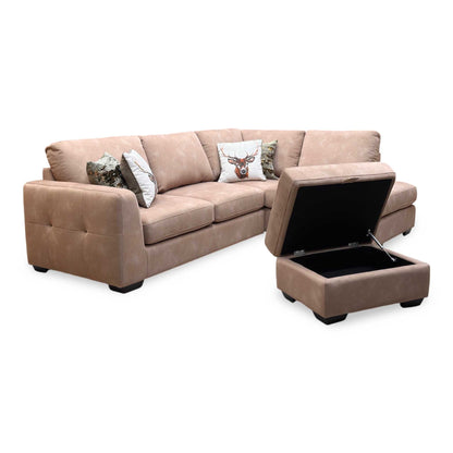 ‘Dinky’ Dexter Sand 43507 Fabric Corner Chaise End Sofa + Large Storage Footstool