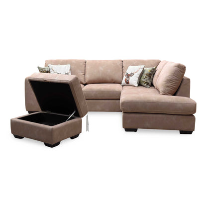 ‘Dinky’ Dexter Sand 43507 Fabric Corner Chaise End Sofa + Large Storage Footstool