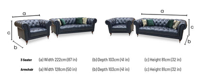 ‘Columbus’ Midnight Navy Blue Cat-200_85 Leather 3 Seater Sofa + Armchair