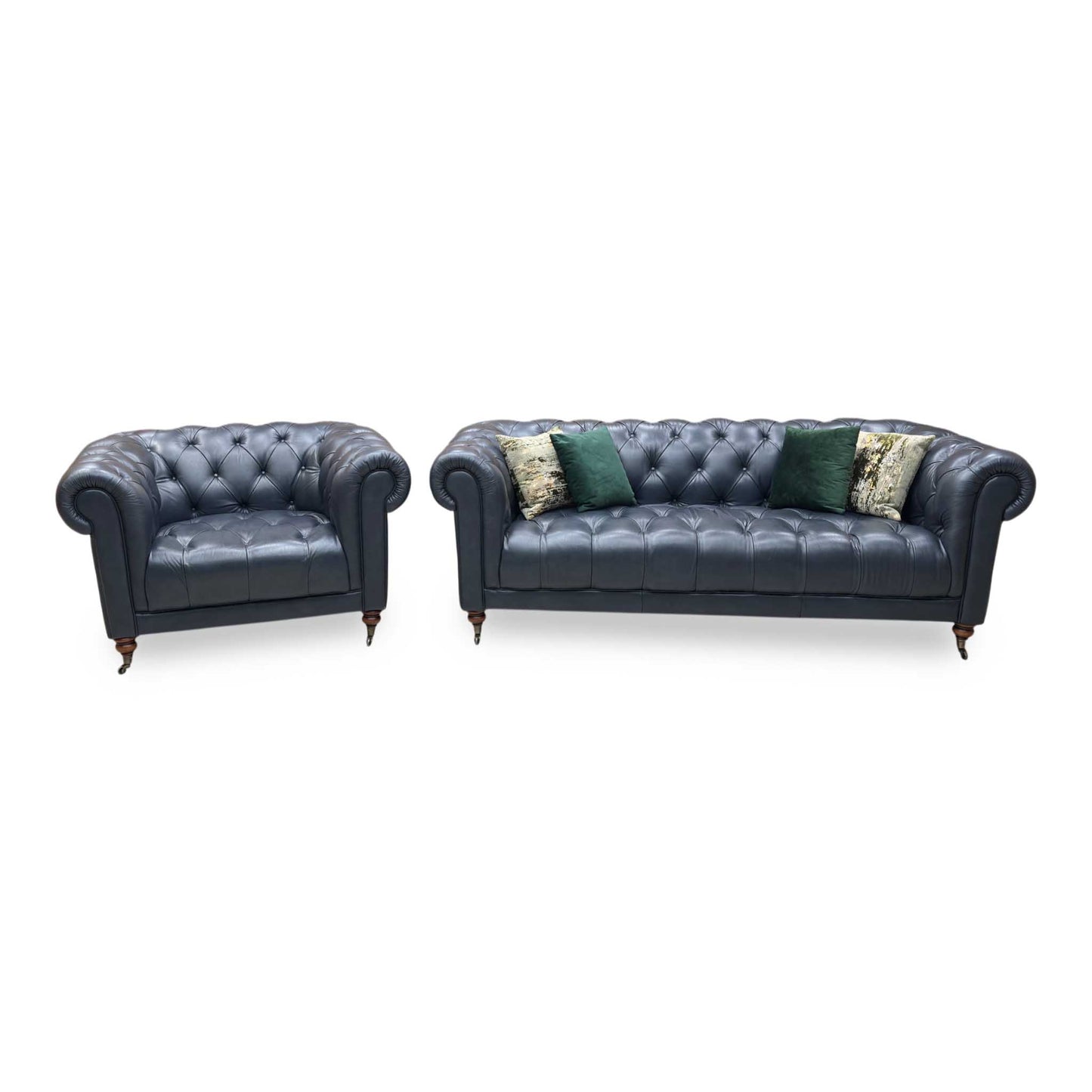 ‘Columbus’ Midnight Navy Blue Cat-200_85 Leather 3 Seater Sofa + Armchair