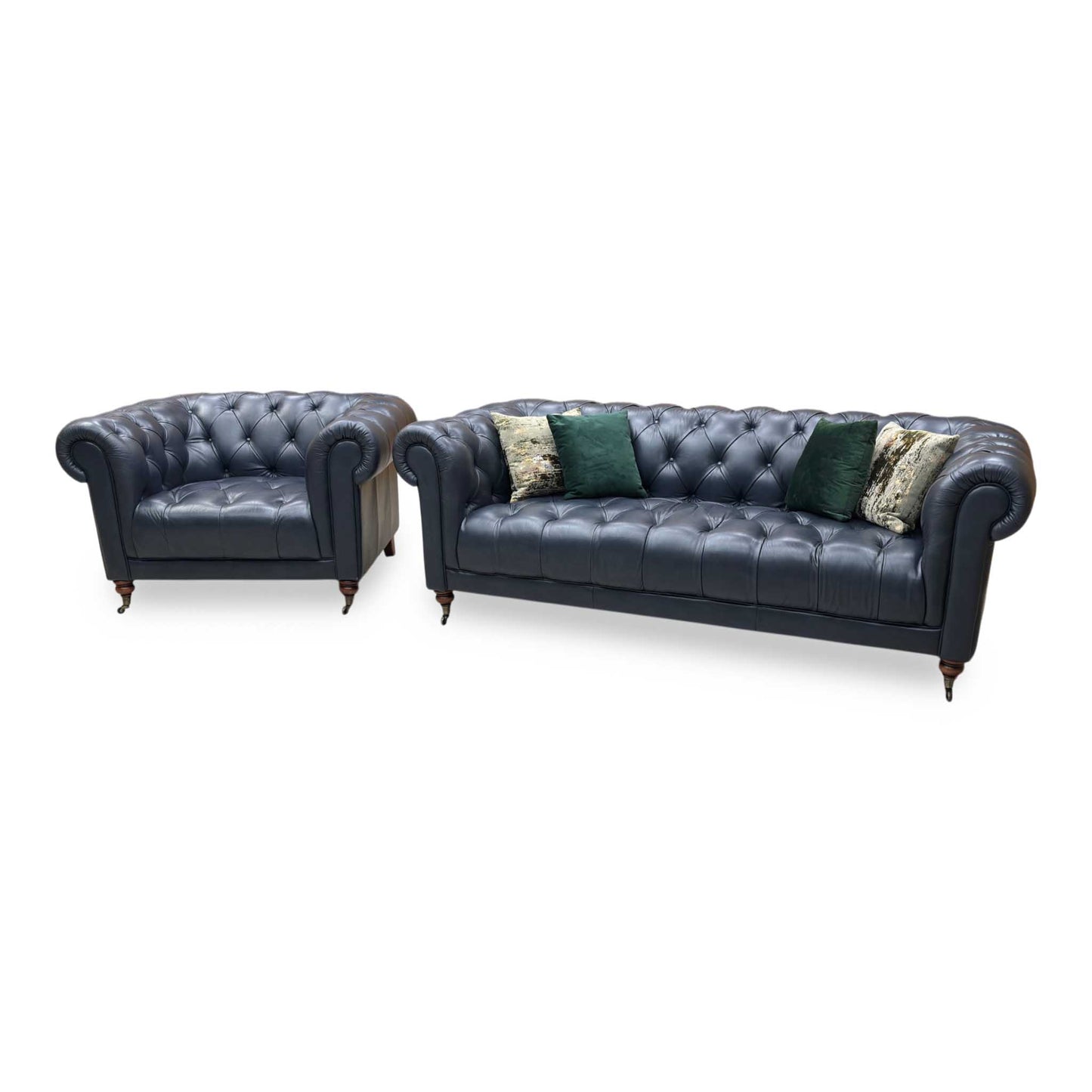 ‘Columbus’ Midnight Navy Blue Cat-200_85 Leather 3 Seater Sofa + Armchair