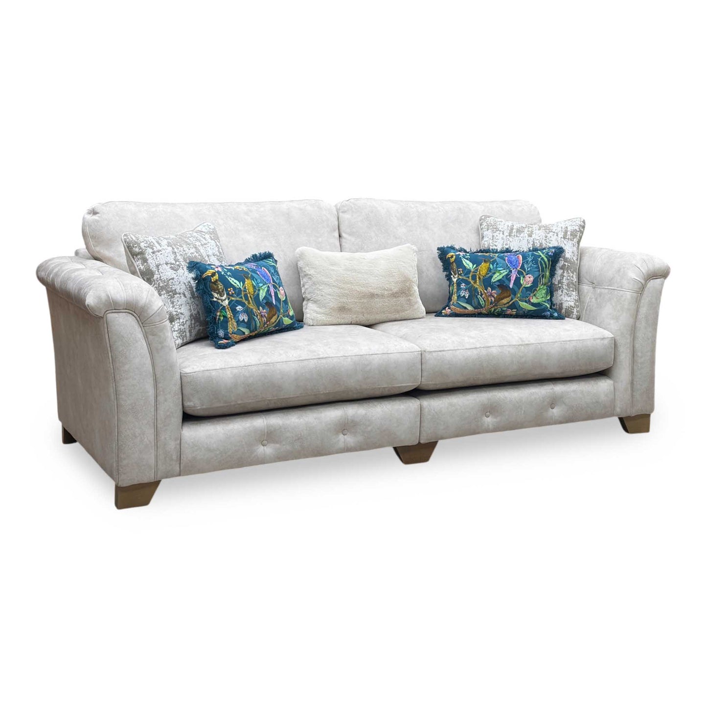 ‘Aura' Kenzo Cream Dw Ft Fabric 4 Seater Classic Back Split Frame Sofa