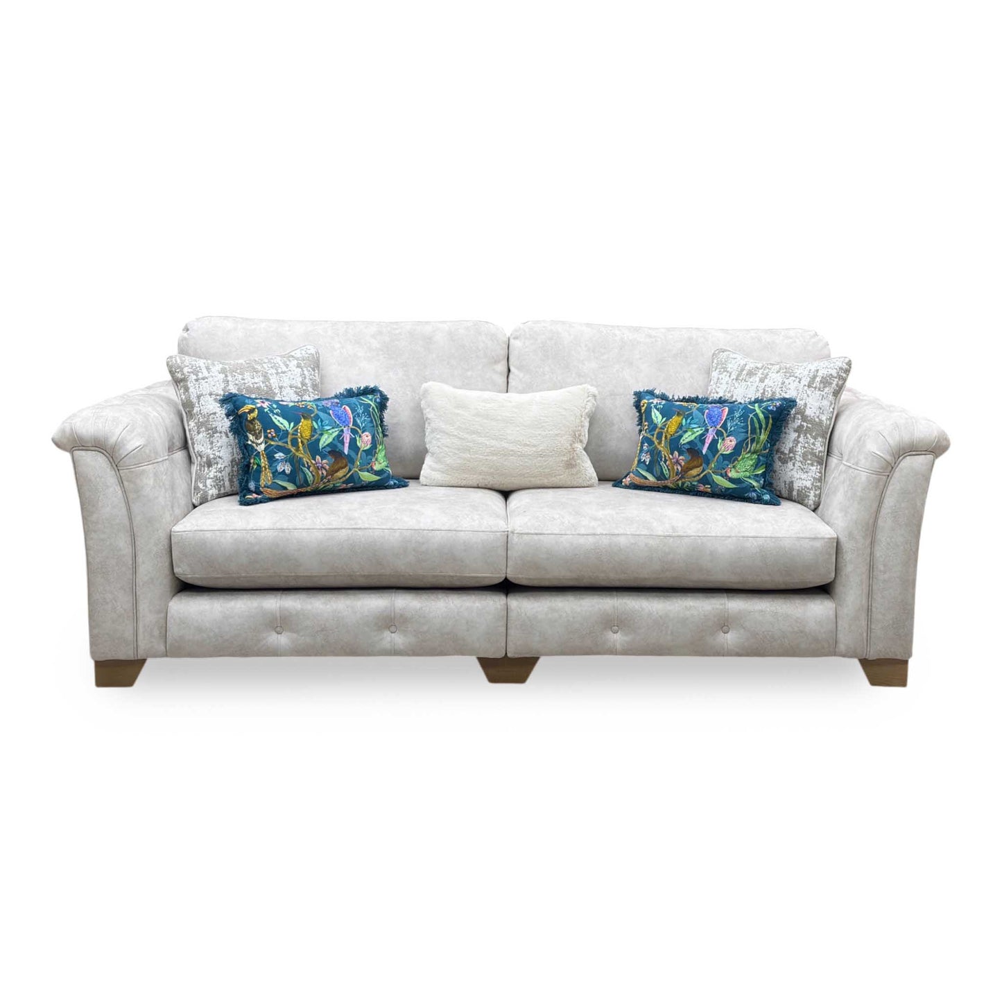 ‘Aura' Kenzo Cream Dw Ft Fabric 4 Seater Classic Back Split Frame Sofa