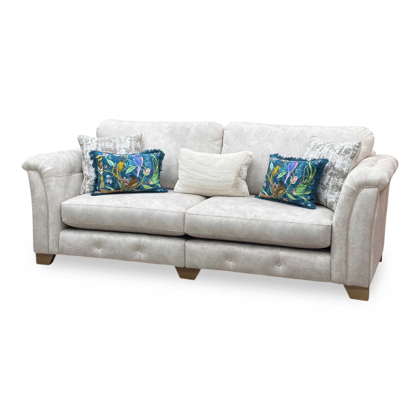 ‘Aura' Kenzo Cream Dw Ft Fabric 4 Seater Classic Back Split Frame Sofa