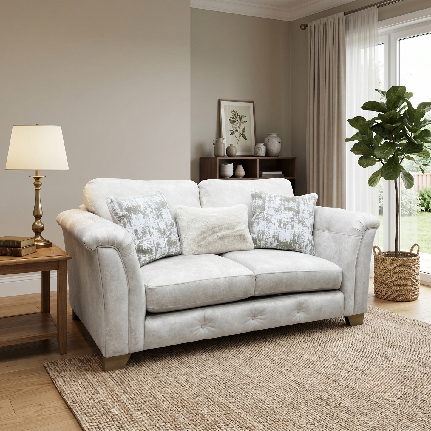 ‘Aura’ Kenzo Cream Dw Ft Fabric 2 Seater Classic Back Sofa