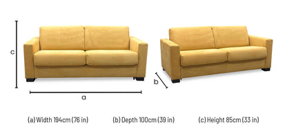 Nicoletti ‘Alcova’ Flambe Ocre Yellow Fabric 2 Seater Sofa Bed with Box Arms