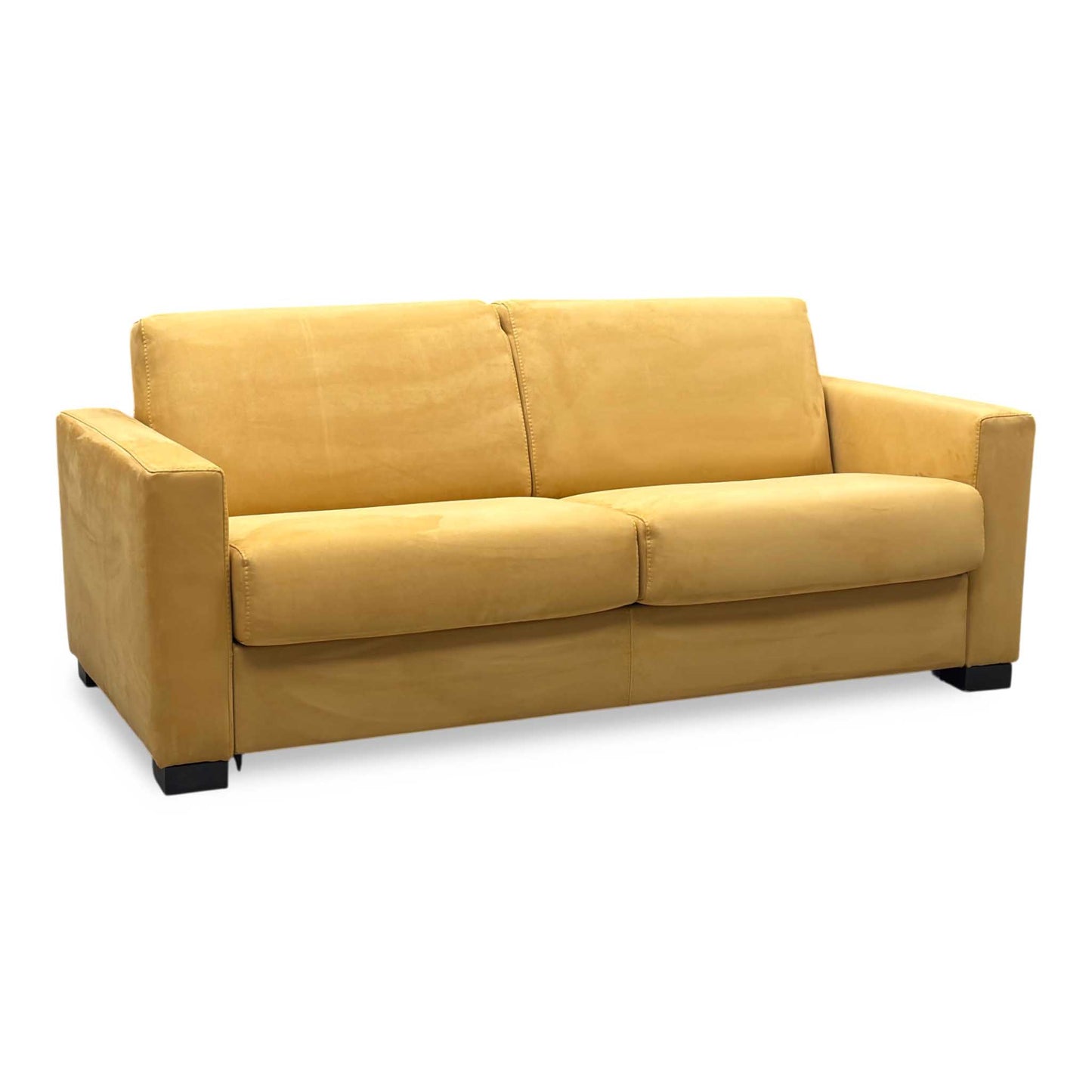 Nicoletti ‘Alcova’ Flambe Ocre Yellow Fabric 2 Seater Sofa Bed with Box Arms