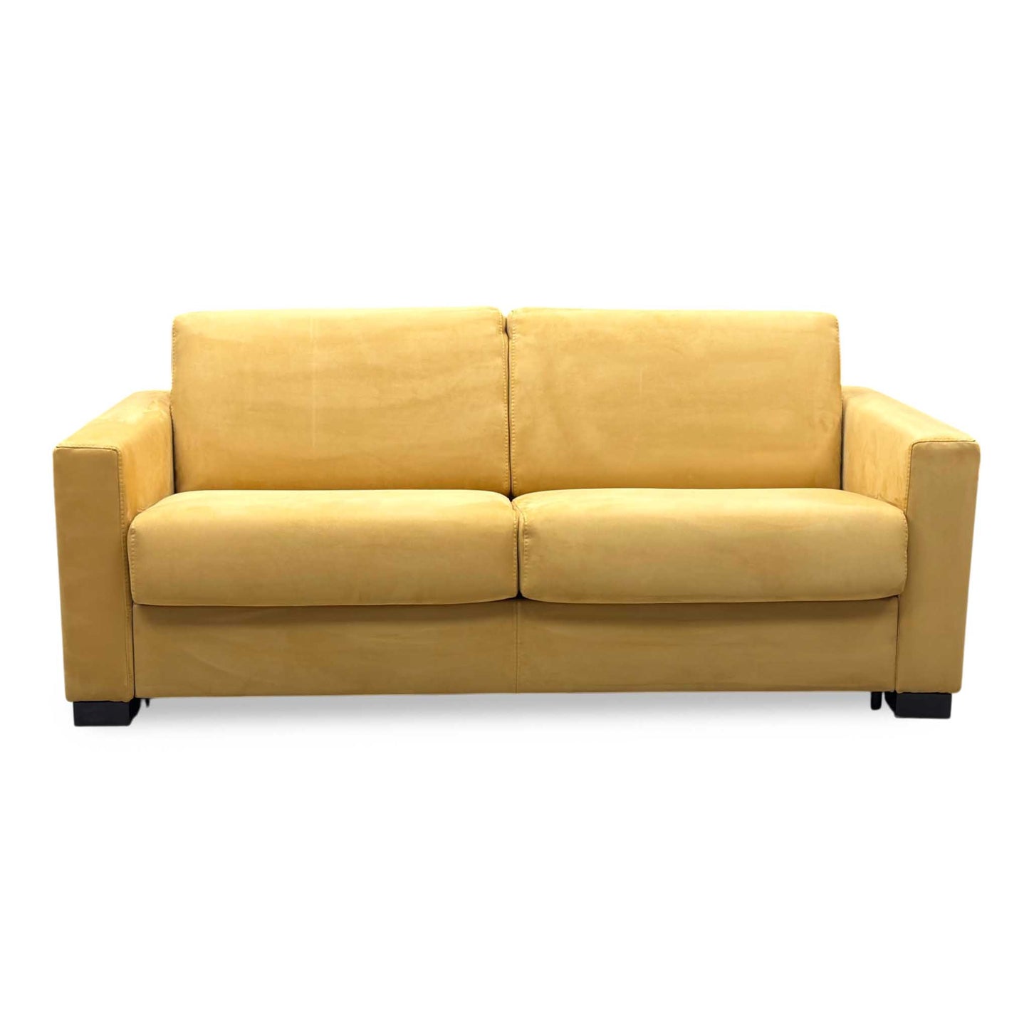 Nicoletti ‘Alcova’ Flambe Ocre Yellow Fabric 2 Seater Sofa Bed with Box Arms