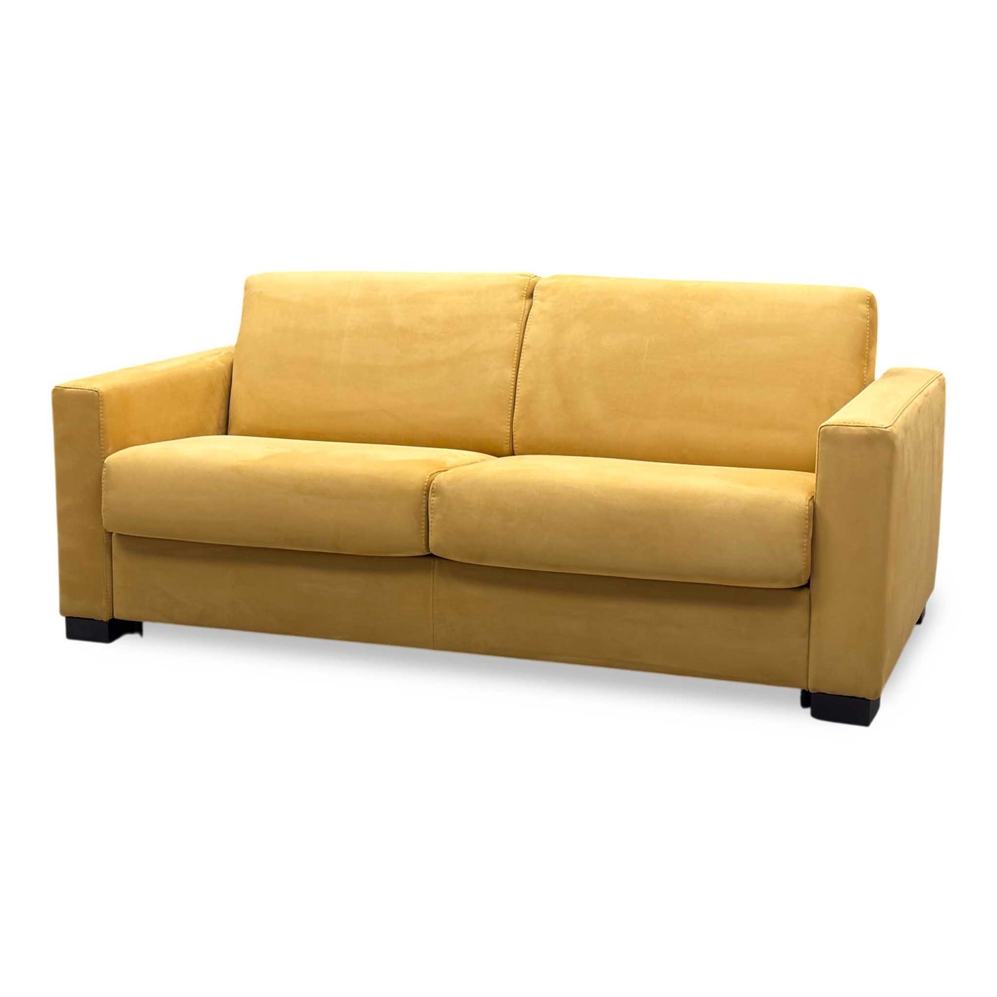 Nicoletti ‘Alcova’ Flambe Ocre Yellow Fabric 2 Seater Sofa Bed with Box Arms