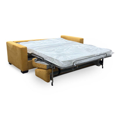 Nicoletti ‘Alcova’ Flambe Ocre Yellow Fabric 2 Seater Sofa Bed with Box Arms