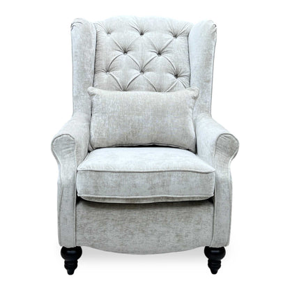 ‘Shirley’ Taupe and Grey Combination Checkered Pattern Fabric Buttoned Back Accent Chair
