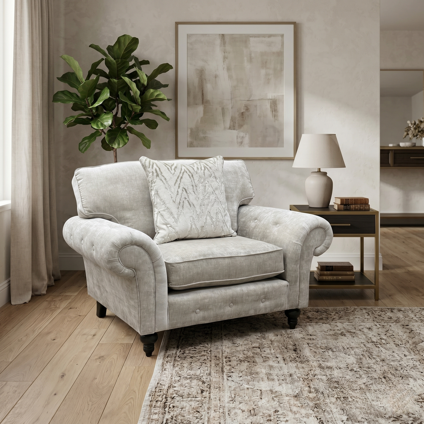 ‘Gillingham’ Beige Chenille Fabric Love Chair