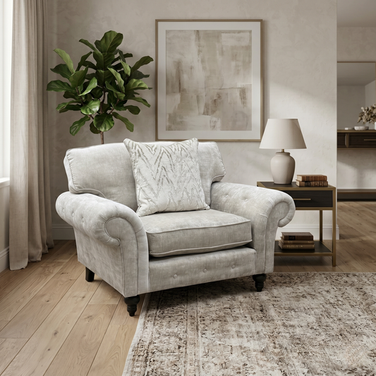 ‘Gillingham’ Beige Chenille Fabric Love Chair