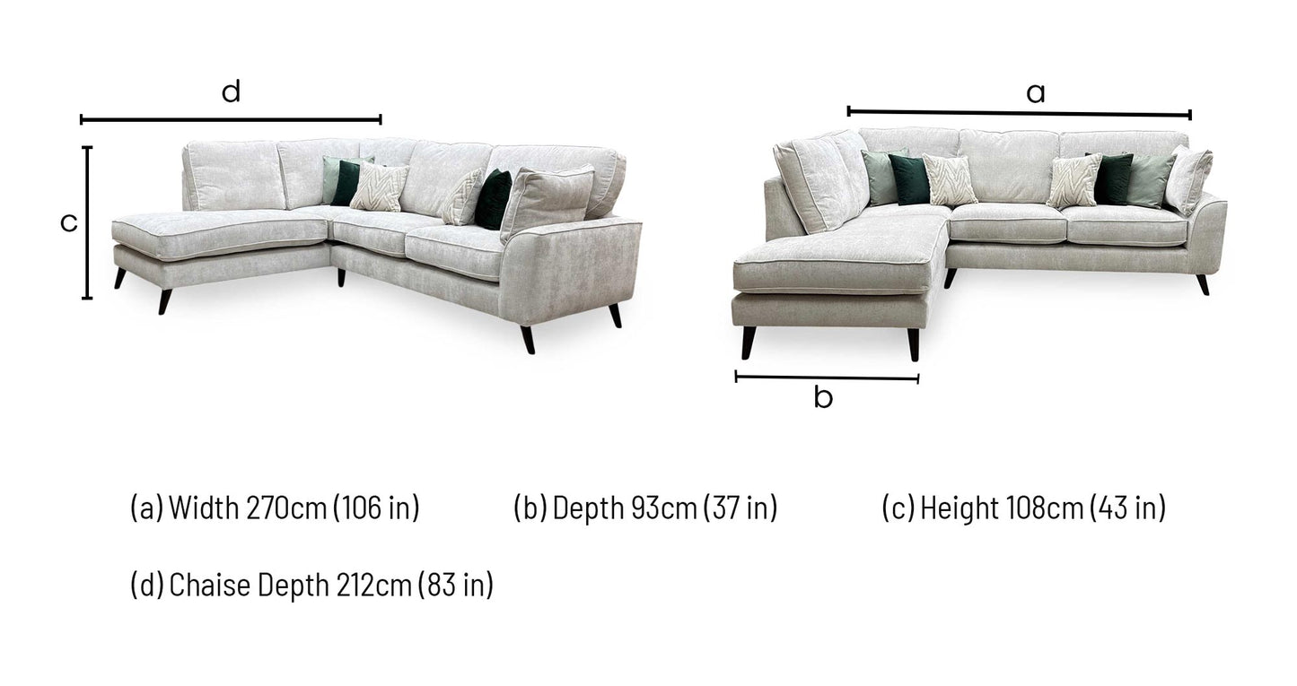 ‘Theodore’ Celine Ghost White Fabric Left Hand Facing Chaise End Sofa