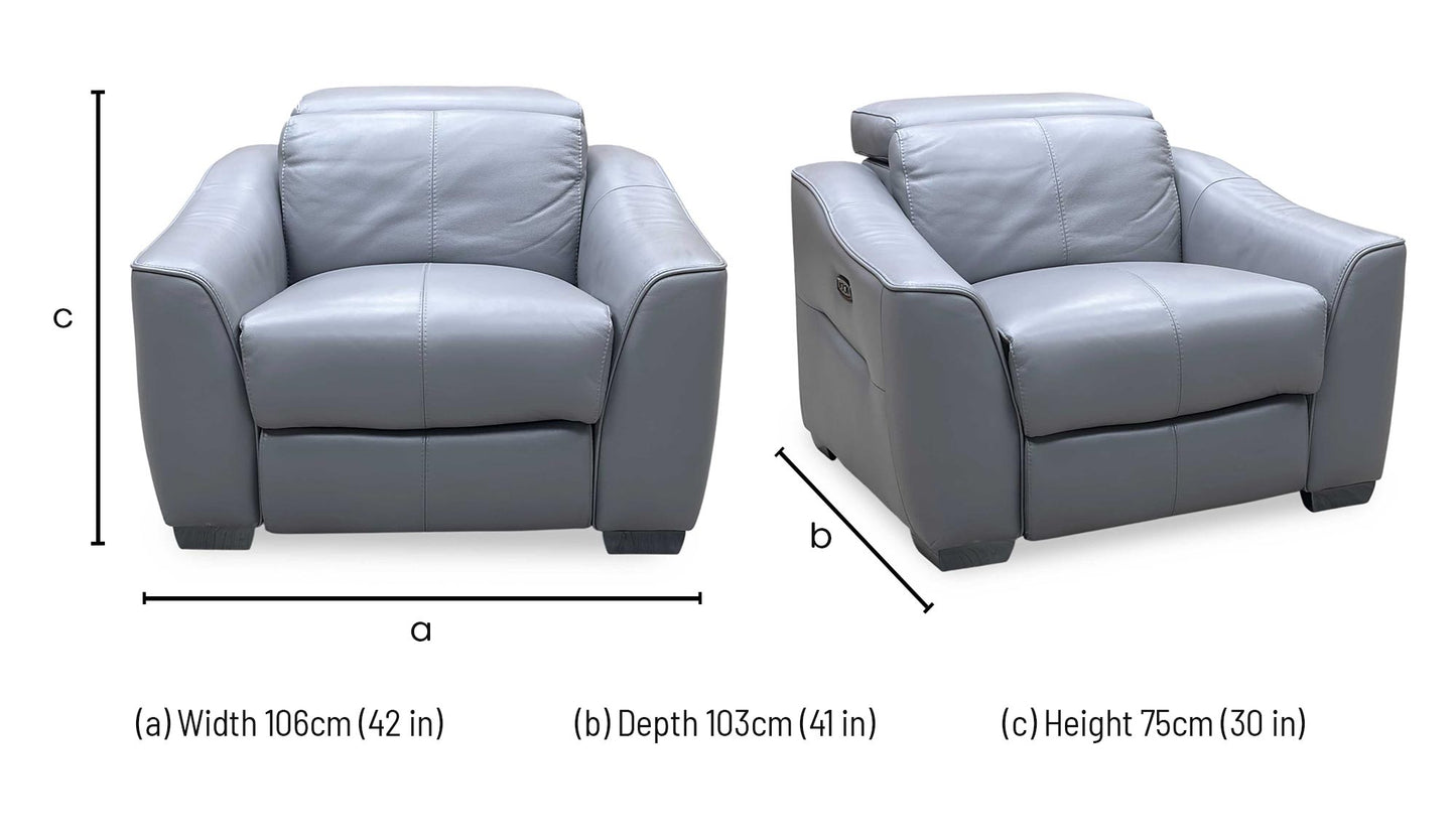 World of Leather ‘Xavier’ Nc-435e Sleet Grey Leather Power Recliner Armchair with Power Headrest