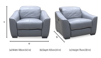 World of Leather ‘Xavier’ Nc-435e Sleet Grey Leather Power Recliner Armchair with Power Headrest