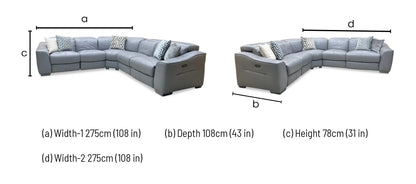 World of Leather ‘Xavier’ Nc-435e Sleet Grey Leather Power Recliner Large Corner Sofa with Power Headrests
