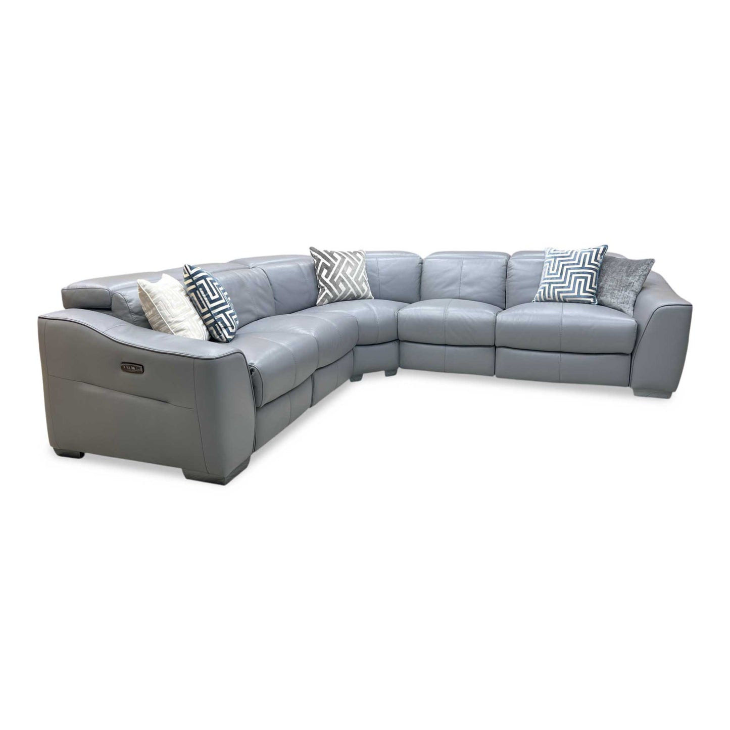 World of Leather ‘Xavier’ Nc-435e Sleet Grey Leather Power Recliner Large Corner Sofa with Power Headrests