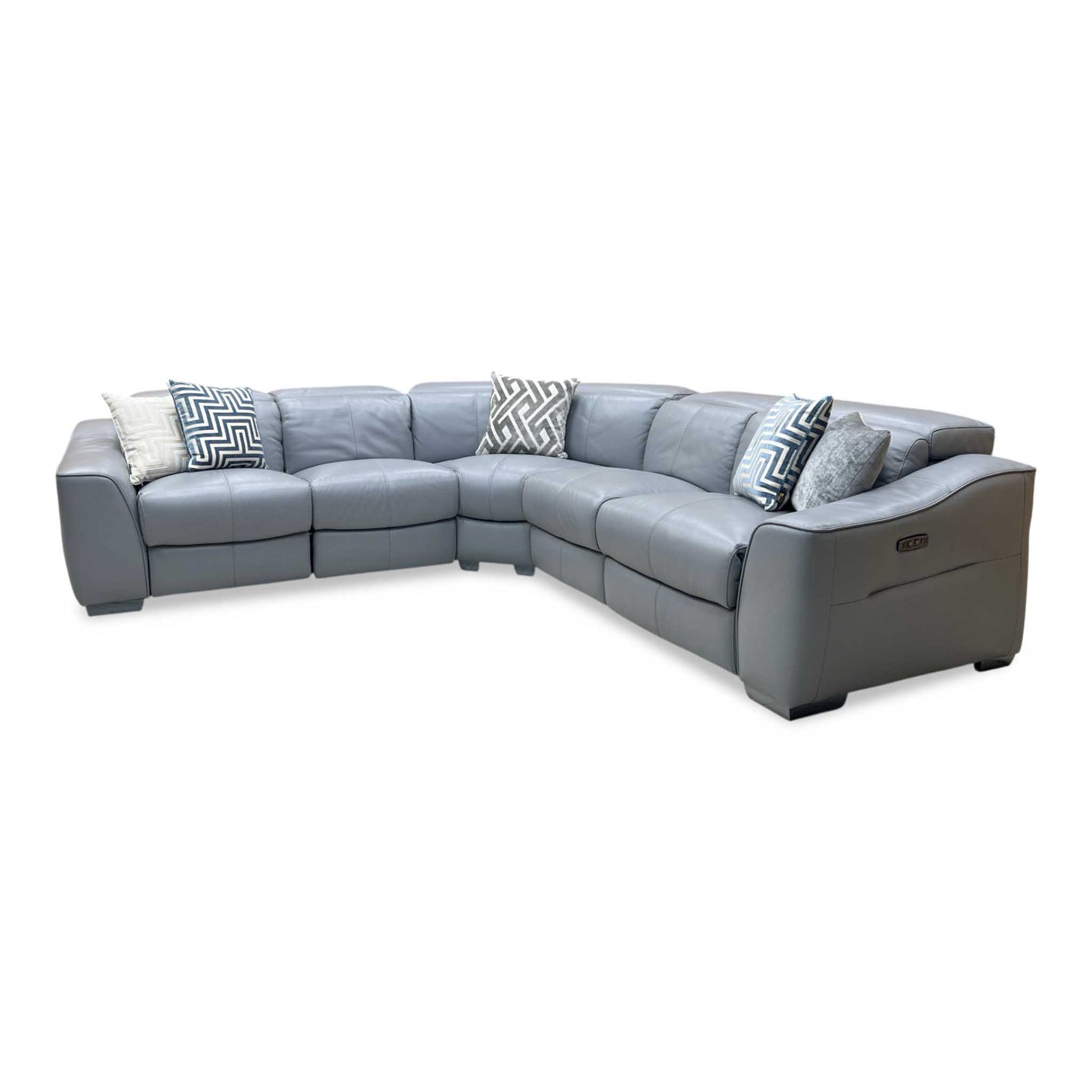 World of Leather ‘Xavier’ Nc-435e Sleet Grey Leather Power Recliner Large Corner Sofa with Power Headrests