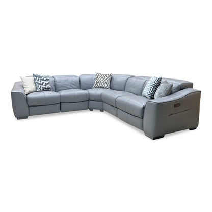 World of Leather ‘Xavier’ Nc-435e Sleet Grey Leather Power Recliner Large Corner Sofa with Power Headrests