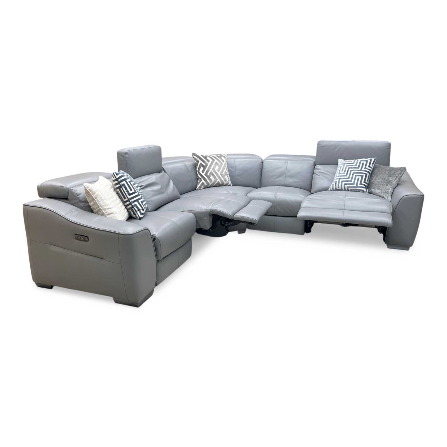 World of Leather ‘Xavier’ Nc-435e Sleet Grey Leather Power Recliner Large Corner Sofa with Power Headrests