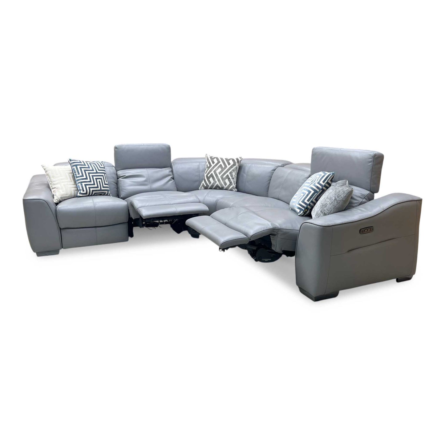 World of Leather ‘Xavier’ Nc-435e Sleet Grey Leather Power Recliner Large Corner Sofa with Power Headrests
