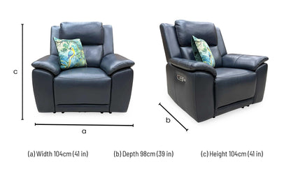 'Utah' Natural Milled Navy Blue La-4828 Leather Power Recliner Chair with Power Headrest, Power Lumbar and Heated Seats