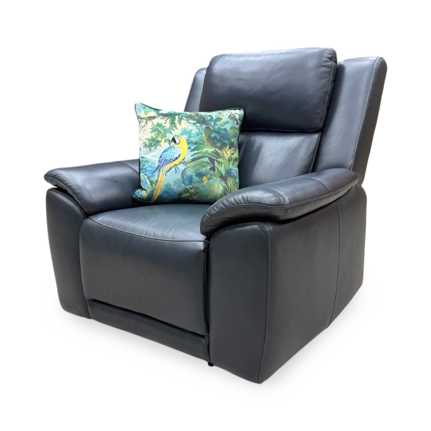 'Utah' Natural Milled Navy Blue La-4828 Leather Power Recliner Chair with Power Headrest, Power Lumbar and Heated Seats