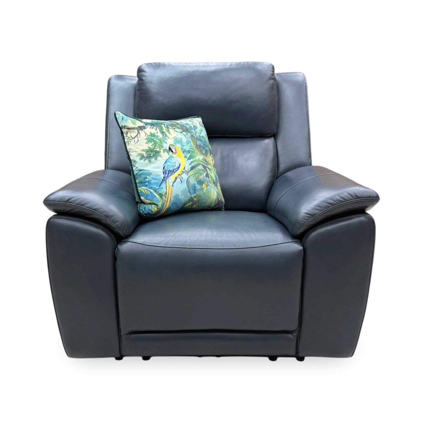 'Utah' Natural Milled Navy Blue La-4828 Leather Power Recliner Chair with Power Headrest, Power Lumbar and Heated Seats