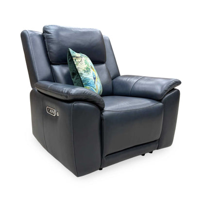 'Utah' Natural Milled Navy Blue La-4828 Leather Power Recliner Chair with Power Headrest, Power Lumbar and Heated Seats