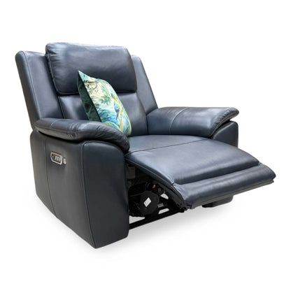 'Utah' Natural Milled Navy Blue La-4828 Leather Power Recliner Chair with Power Headrest, Power Lumbar and Heated Seats
