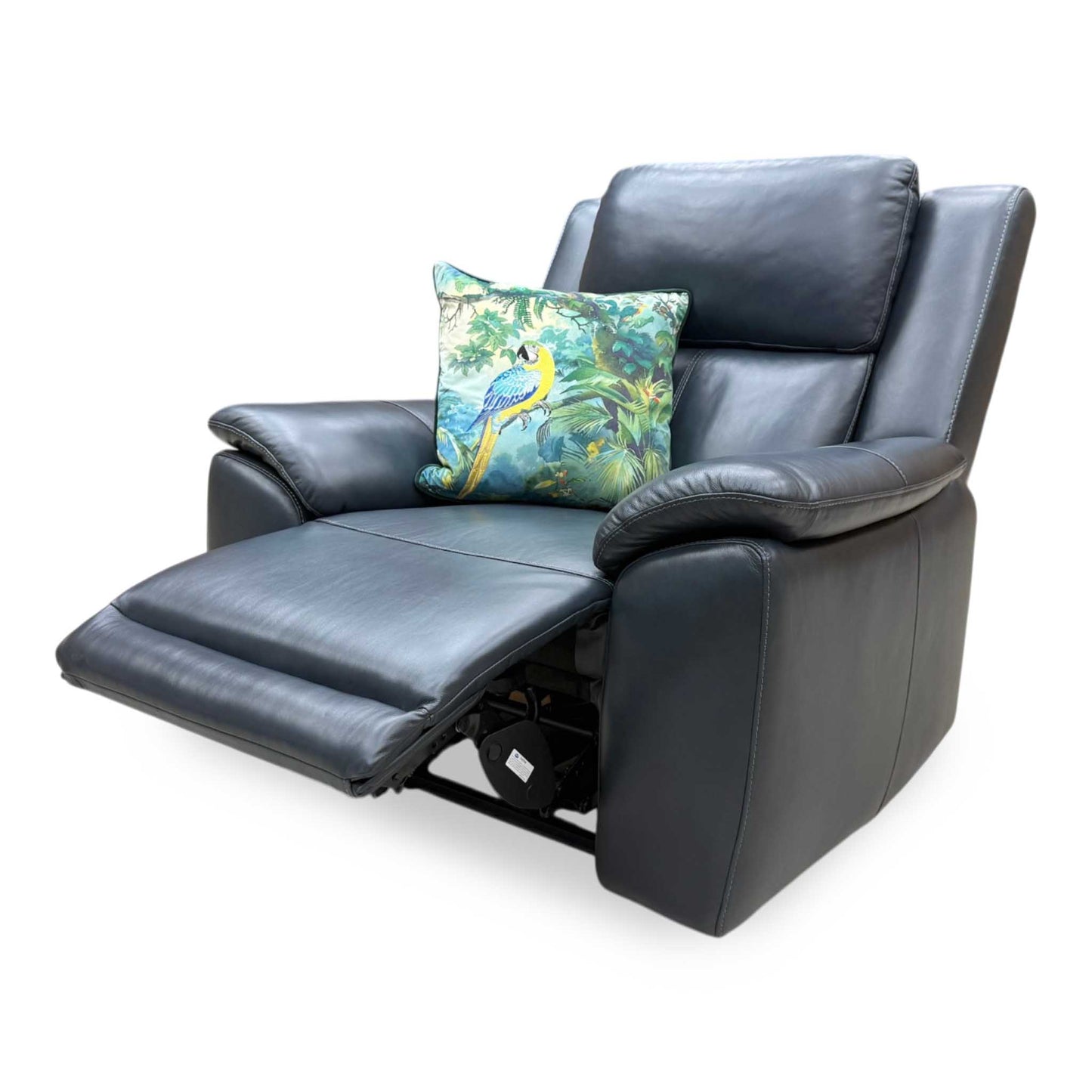 'Utah' Natural Milled Navy Blue La-4828 Leather Power Recliner Chair with Power Headrest, Power Lumbar and Heated Seats