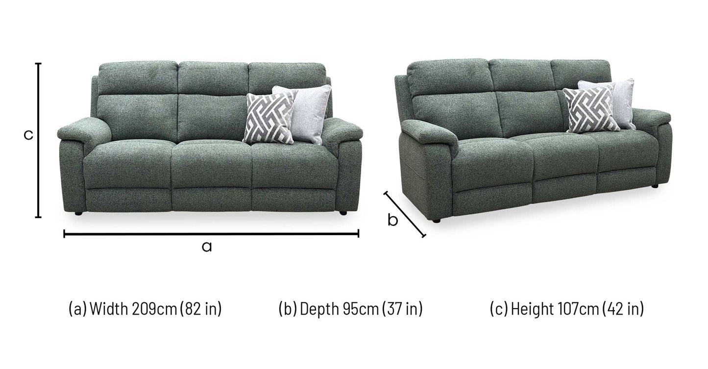 ‘Raven' Milan Green 61350 Fabric 3 Seater Sofa