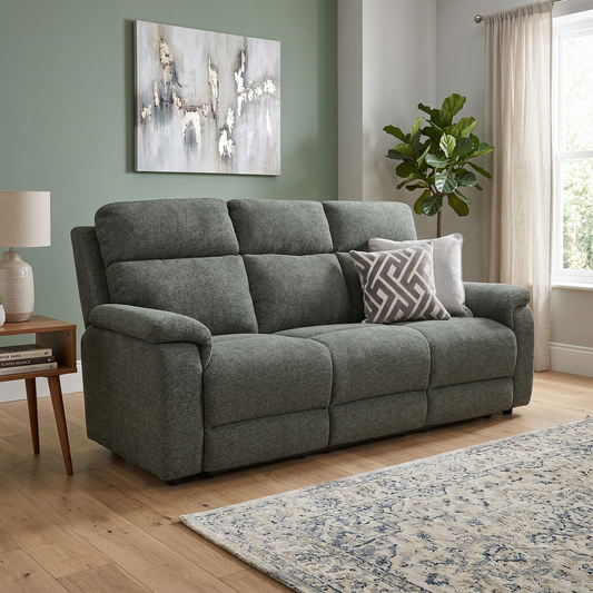 ‘Raven' Milan Green 61350 Fabric 3 Seater Sofa