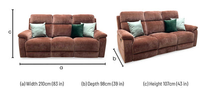 ‘Raven' Manhattan Burnt Sienna Fabric 3 Seater Power Recliner Sofa